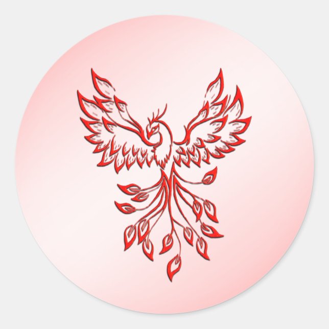 Sticker Rond Vol d'un Phoenix rouge sur rose (Devant)