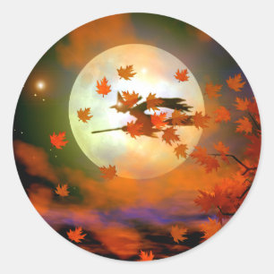 Sticker Rond Vol Halloween Witch