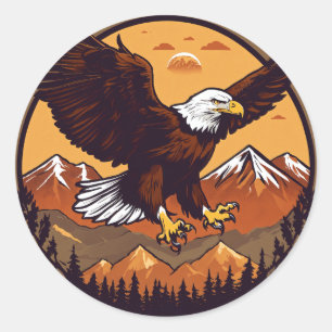 Sticker Rond Vol Majestic Eagle Sunset
