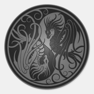 Sticker Rond Vol Yin Yang Dragons - sombre