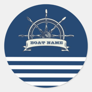 Sticker Rond Volant de bateau nautique, rayures bleu marine