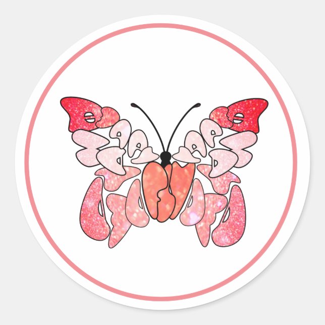 Sticker Rond Voler pour être heureux Butterfly rose rond Sticke (Devant)