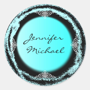 Sticker Rond Volet d'autocollant Turquoise de la mariée mariage