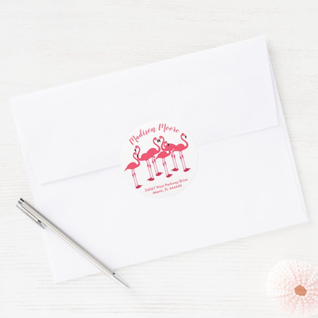 Sticker Rond Volet Rose De Flamants roses Sceau D'Enveloppe Thé (Enveloppe)