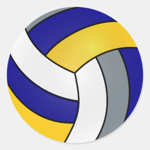 Sticker Rond Volley-ball gris, blanc, bleu foncé et jaune