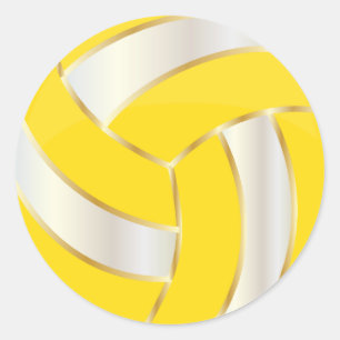 Sticker Rond Volley-ball jaune, or et blanc