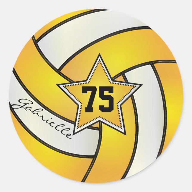 Sticker Rond Volley-ball jaune or et blanc | Texte do-it-yourse (Devant)