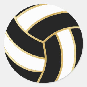 Sticker Rond Volley-ball noir, or et blanc