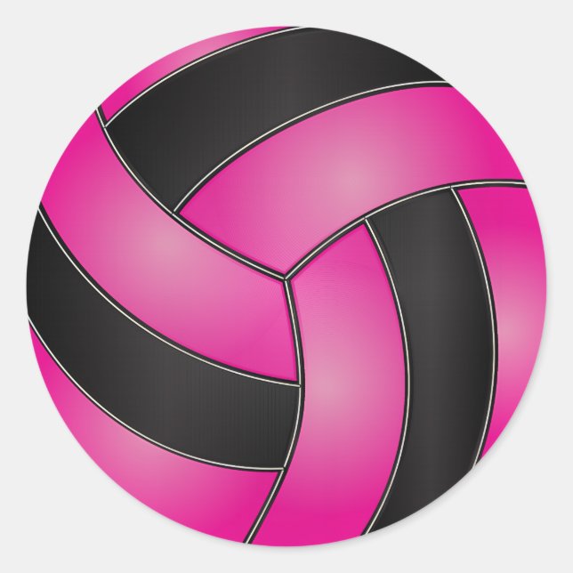 Sticker Rond Volley-ball rose et noir chaud (Devant)