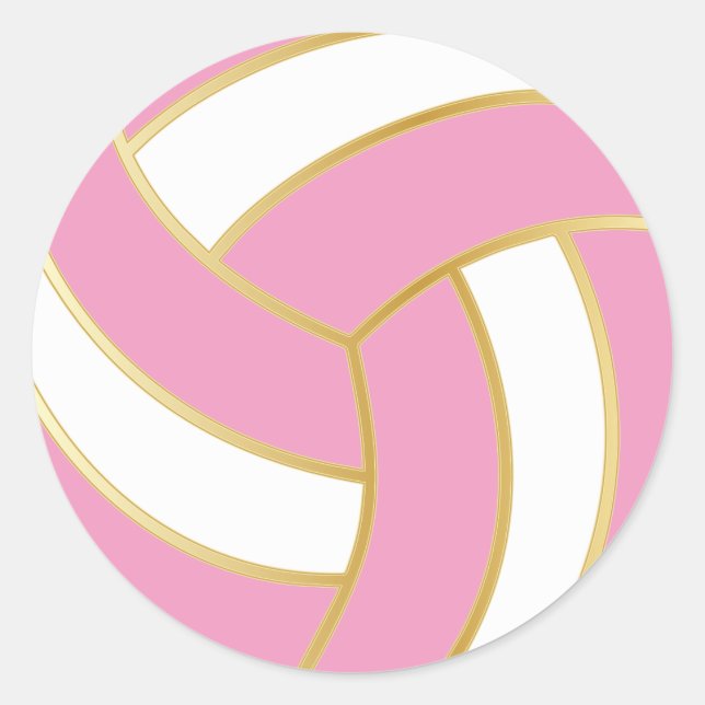 Sticker Rond Volley-ball rose, or et blanc (Devant)