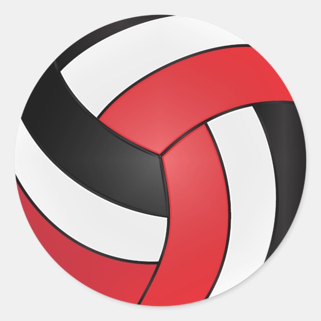 Sticker Rond Volley-ball rouge, blanc et noir (Devant)