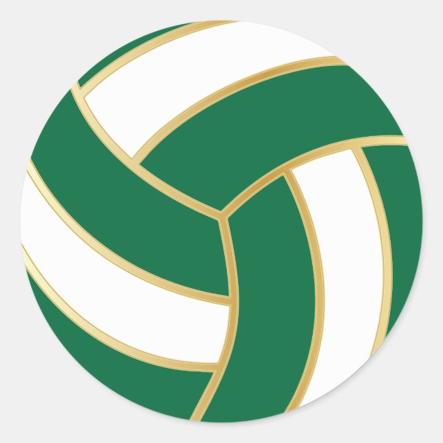 Sticker Rond Volley-ball vert foncé, or et blanc (Devant)