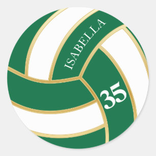 Sticker Rond Volley-ball vert, or et blanc - Personnaliser
