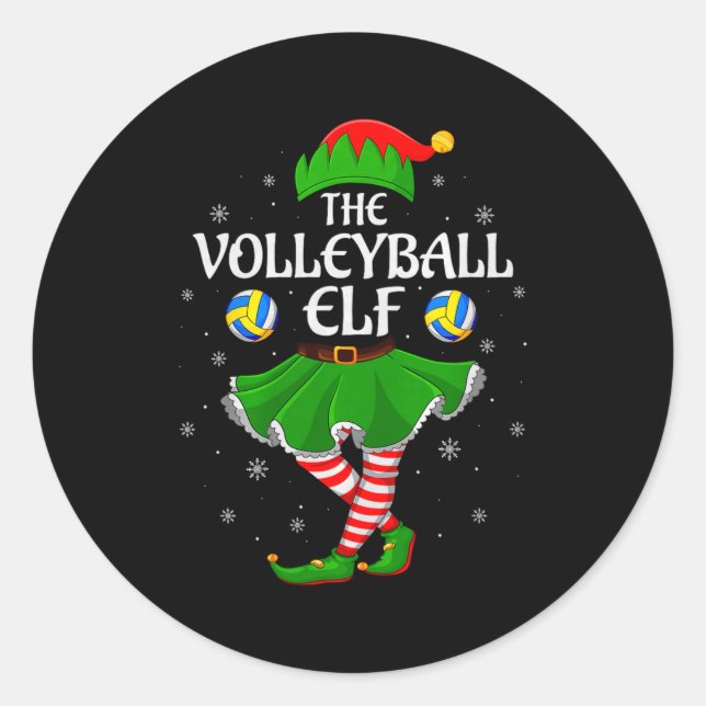 Sticker Rond Volleyball Elf Christmas Family Girls Women Elf Sq (Devant)