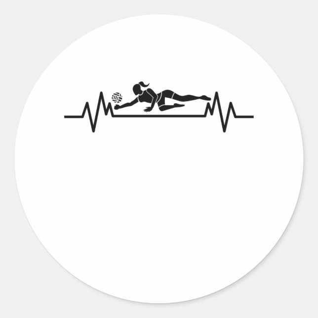 Sticker Rond Volleyball Heartbeat Funny Volleyball Sport Cadeau (Devant)