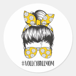 Sticker Rond Volleyball Maman Messy Bun Funny Volley Mama