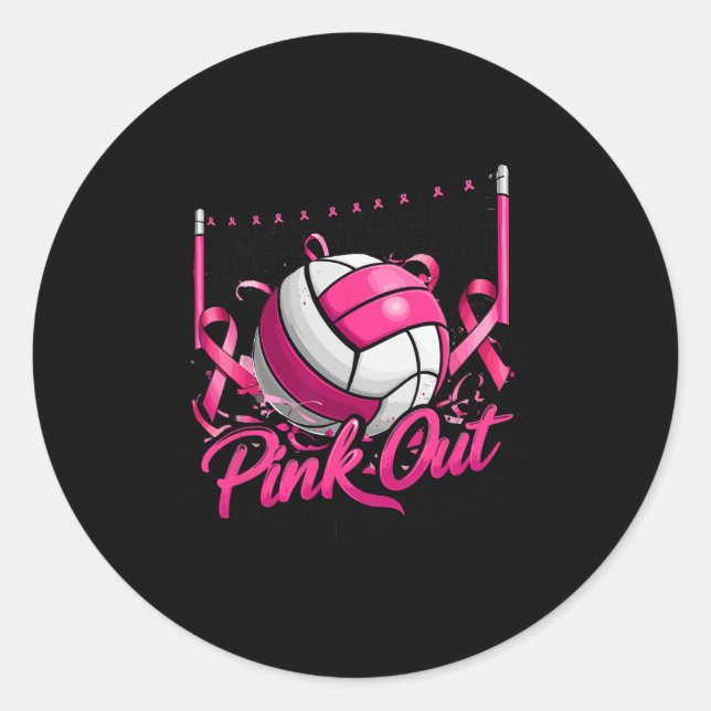 Sticker Rond Volleyball Rose Out Cancer du sein Sensibilisation (Devant)