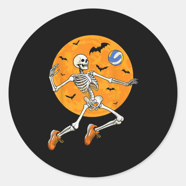 Sticker Rond Volleyball Skeleton Soky Boys Halloween Volleyball (Devant)
