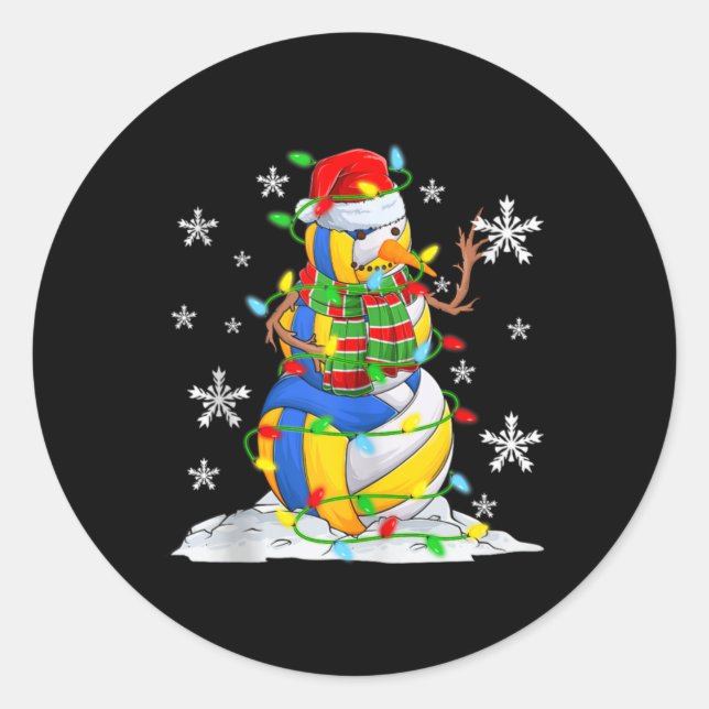 Sticker Rond Volleyball Snowman Christmas Tree Lights Xma  (Devant)