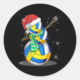 Sticker Rond Volleyball Snowman Dabbing Funny Noël Cadeau Pa