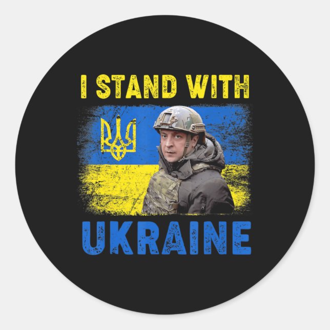 Sticker Rond Volodymyr Zelensky Je Suis Aux Côtés De L'Ukraine  (Devant)