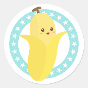 Sticker Rond Vont les bananes avec la banane mignonne