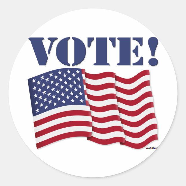 Sticker Rond VOTE ! avec le drapeau américain (Devant)