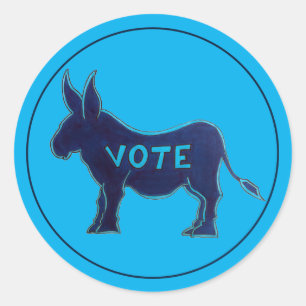 Sticker Rond VOTE Blue Donkey Election Day USA Voter Patriotiqu
