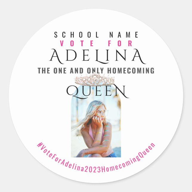 Sticker Rond Vote Homecoming Queen Pink HOCO Photo (Devant)