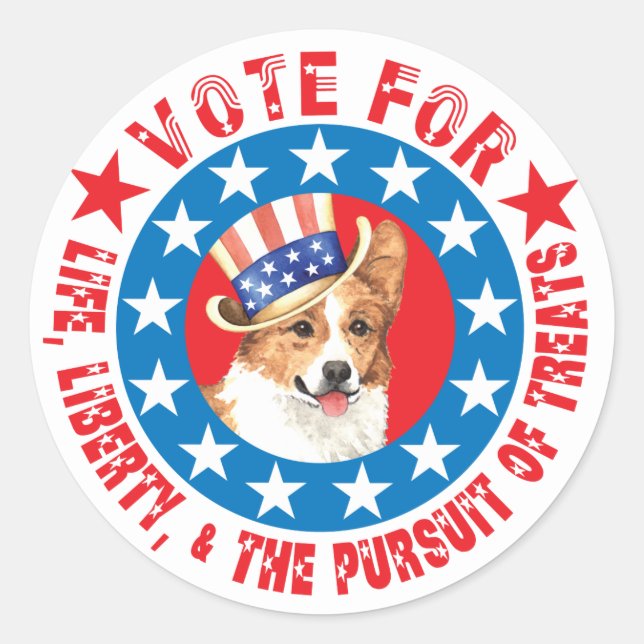 Sticker Rond Vote pour Pembroke Welsh Corgi (Devant)