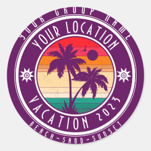 Sticker Rond Votre emplacement Vacances Nom de groupe personnal