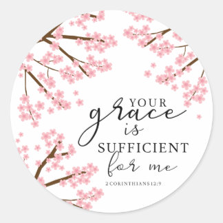 Sticker Rond Votre grâce est Suffisante Bible Cherry Blossoms