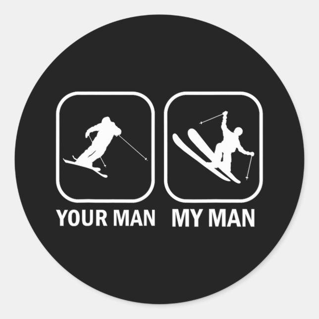 Sticker Rond Votre Homme Mon Homme Drôle Biathlète Ski Tirer Sp (Devant)