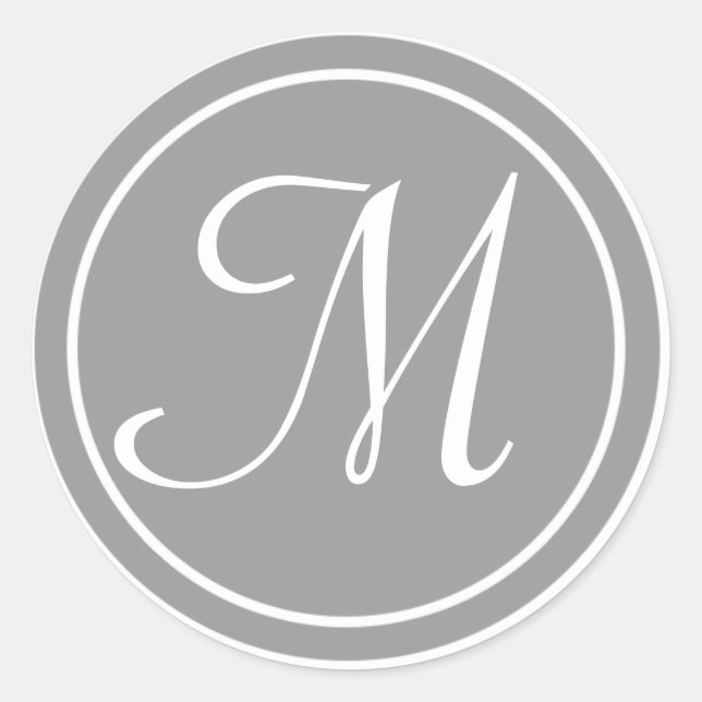 Sticker Rond Votre Lettre, Monogramme M, Gris initial (Devant)