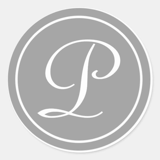 Sticker Rond Votre Lettre, Monogramme P, Gris initial (Devant)