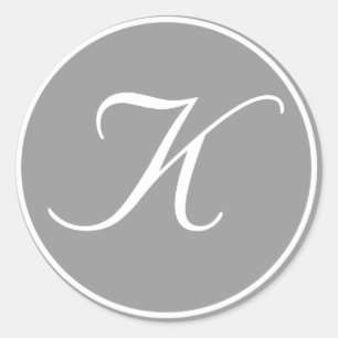 Sticker Rond Votre lettre, Monogramme personnalisé K gris initi