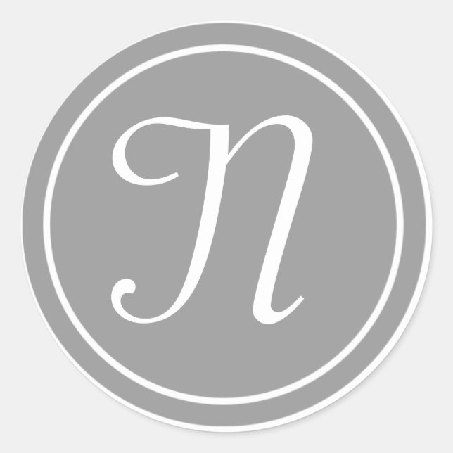 Sticker Rond Votre lettre, Monogramme Personnalisé N Gris initi (Devant)