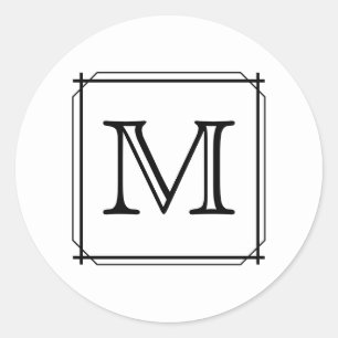 Sticker Rond Votre Lettre. Monogramme personnalisé. Noir et bla