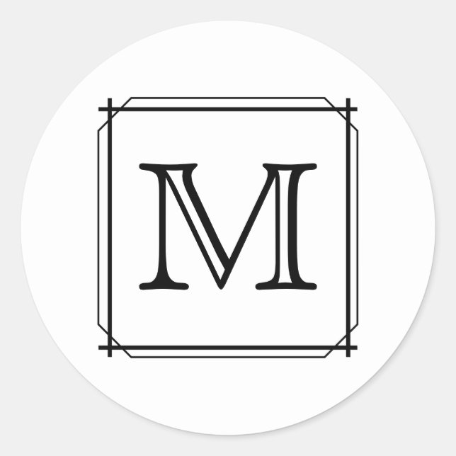 Sticker Rond Votre Lettre. Monogramme personnalisé. Noir et bla (Devant)
