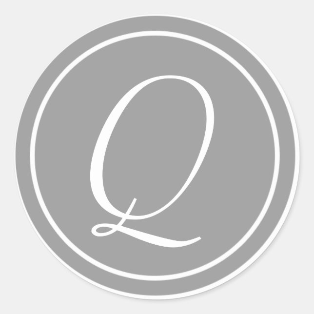 Sticker Rond Votre lettre, Monogramme Q, Gris initial (Devant)