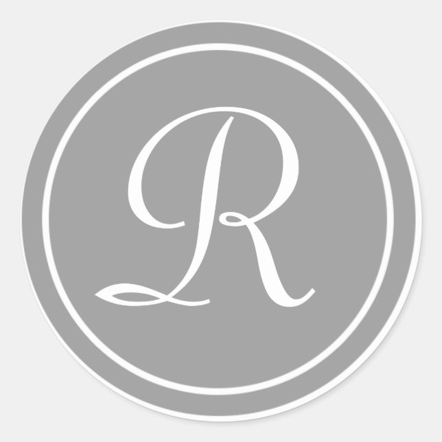 Sticker Rond Votre lettre, Monogramme R, gris initial (Devant)
