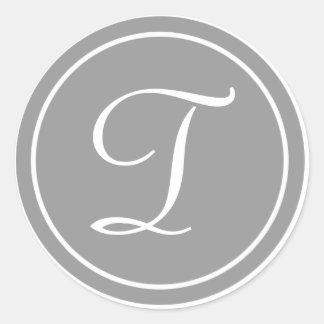 Sticker Rond Votre lettre, Monogramme T, gris initial