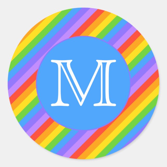 Sticker Rond Votre Lettre, Rainbow Stripes Monogramme. (Devant)