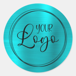 Sticker Rond Votre logo d'entreprise Bleu Turquoise Métallisé