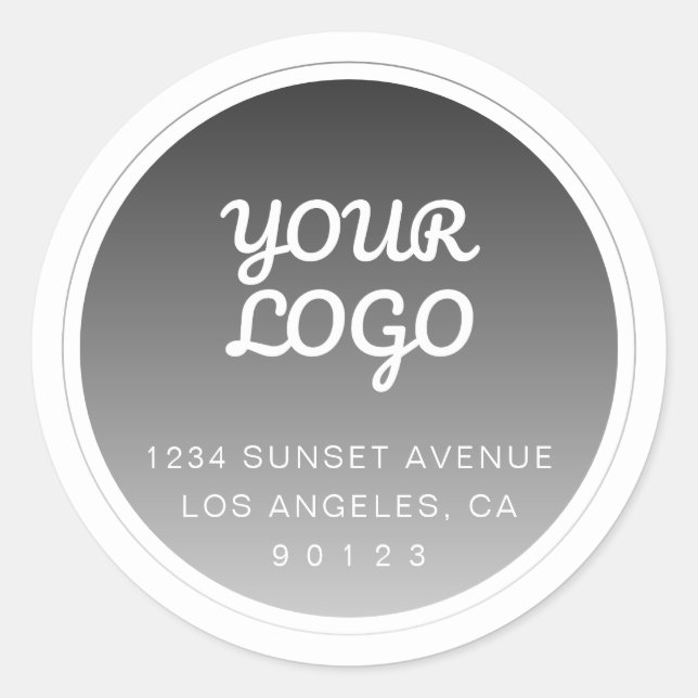 Sticker Rond Votre logo et adresse de retour avec dégradé gris  (Devant)