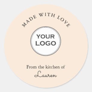Sticker Rond Votre logo 'Fabriqué avec amour' Peach