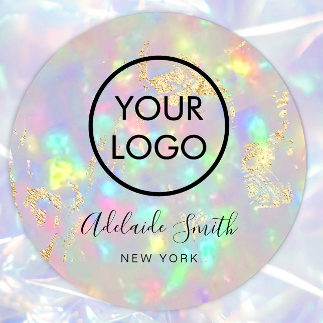 Sticker Rond votre logo fausse opale iridescente (Créateur téléchargé)