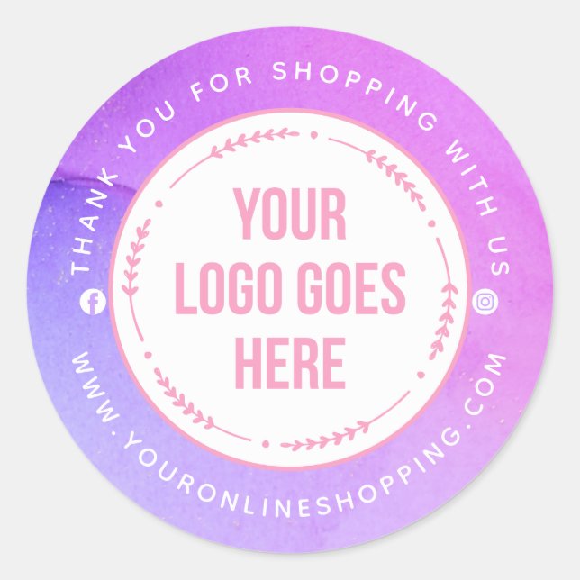 Sticker Rond Votre logo Merci rose violet (Devant)