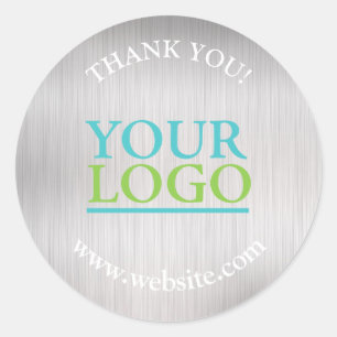 Sticker Rond Votre logo, nom et site Web Promo, Argent brossé