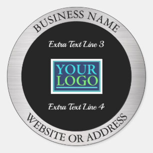Sticker Rond Votre logo promo entreprise, info, métal argent/no